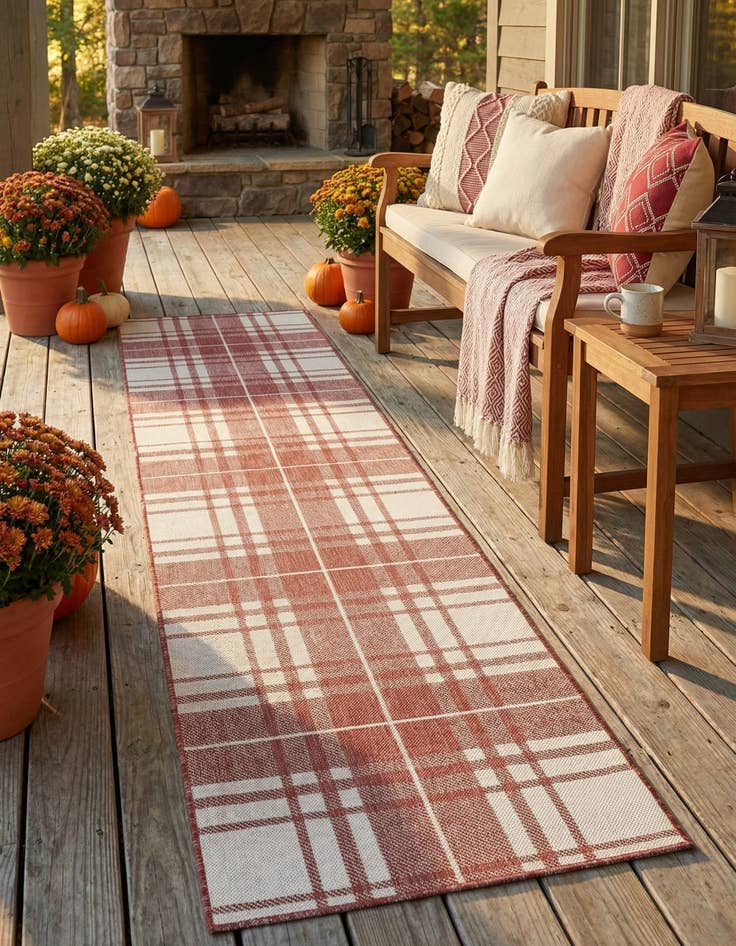 Detail image of 2' 7 x 12'  Washable Checkered Indoor / Outdoor Runner Rug