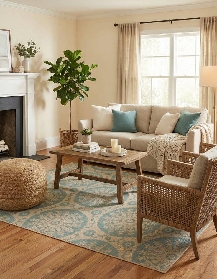 Detail image of 9' x 12' 2  Washable Botanical Indoor / Outdoor Rug