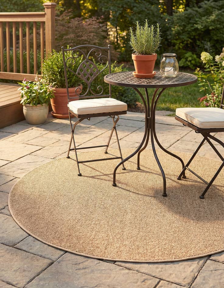 Detail image of 5' 3 x 5' 3  Washable Solid Indoor / Outdoor Round Rug