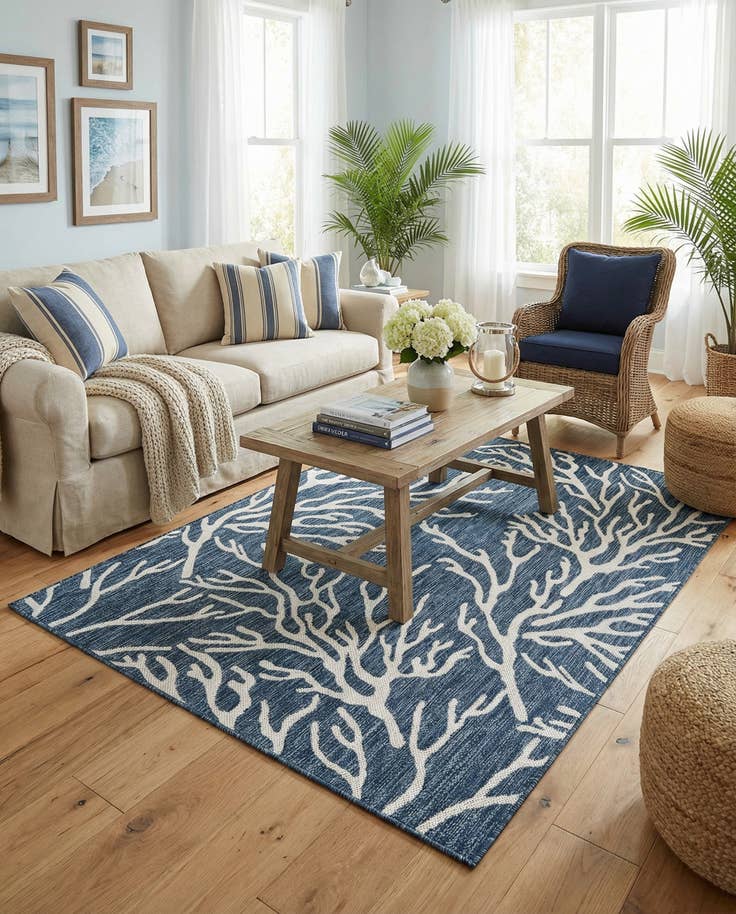 Detail image of 5' 3 x 7' Easy-Clean Coastal Indoor / Outdoor Rug