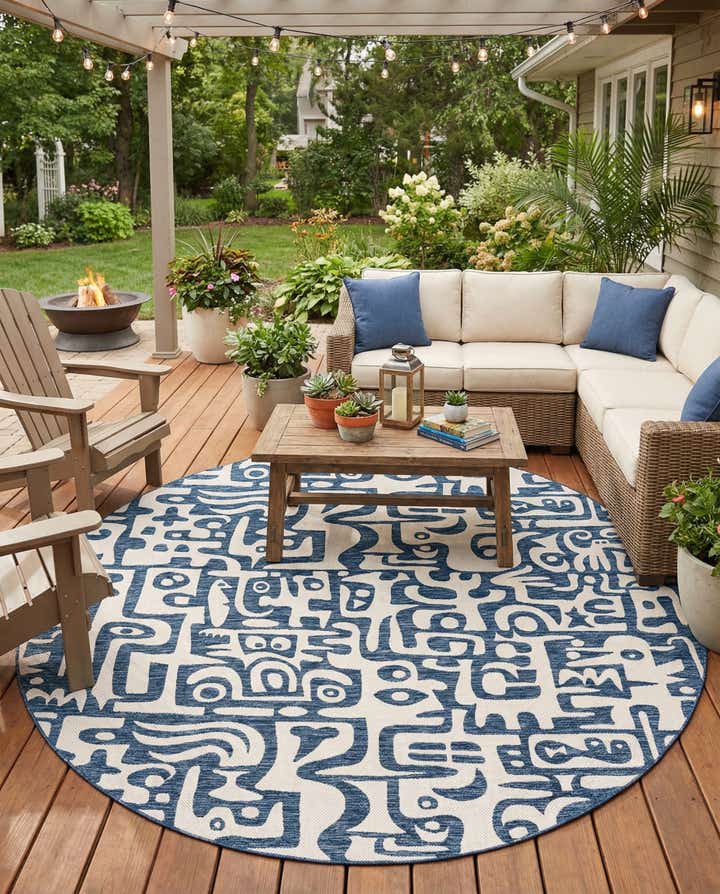10' x 10' Easy-Clean Modern Indoor / Outdoor Round Rug