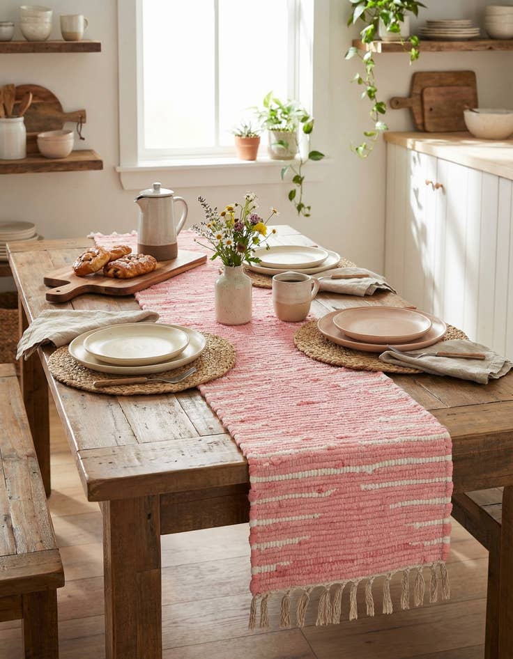 Detail image of  1' 2 x 4' 1  Hand Woven Chindi Cotton Table Runner Rug