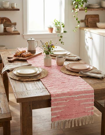 Rose Hand Woven Chindi Cotton Table Runner Rug