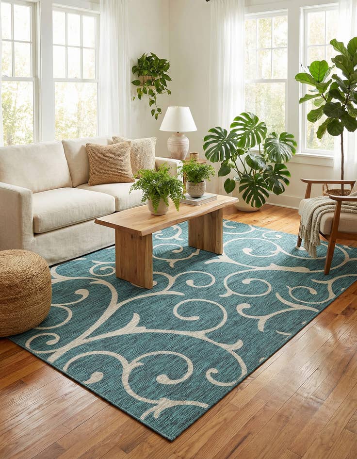 Detail image of 7' x 10'  Washable Botanical Indoor / Outdoor Rug