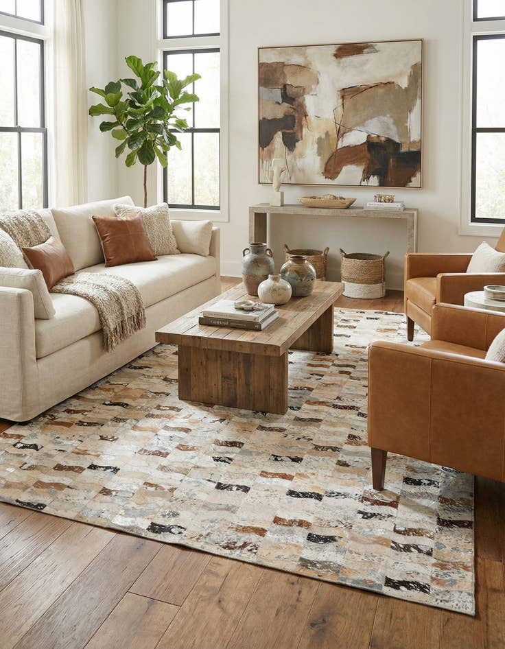 Detail image of 5' x 7' 10 Cowhide Leather Rug