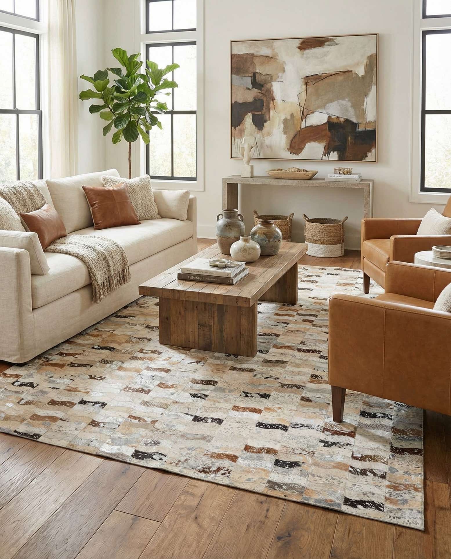 5' x 7' 10 Cowhide Leather Rug