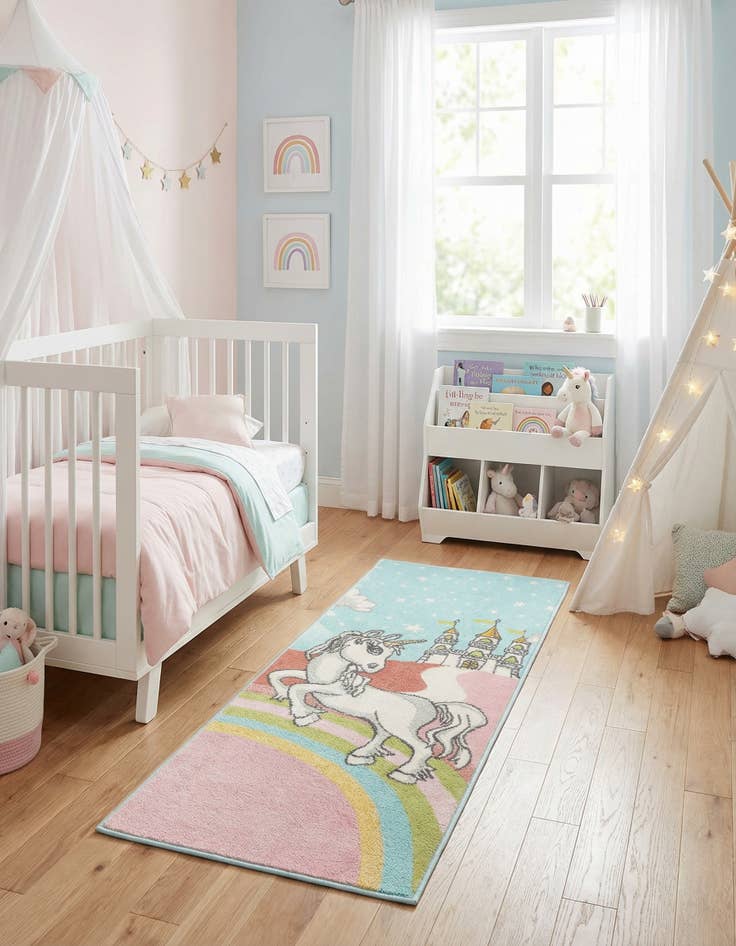 Detail image of 2' 2 x 6' Unicorn Whimsy Kids Runner Rug