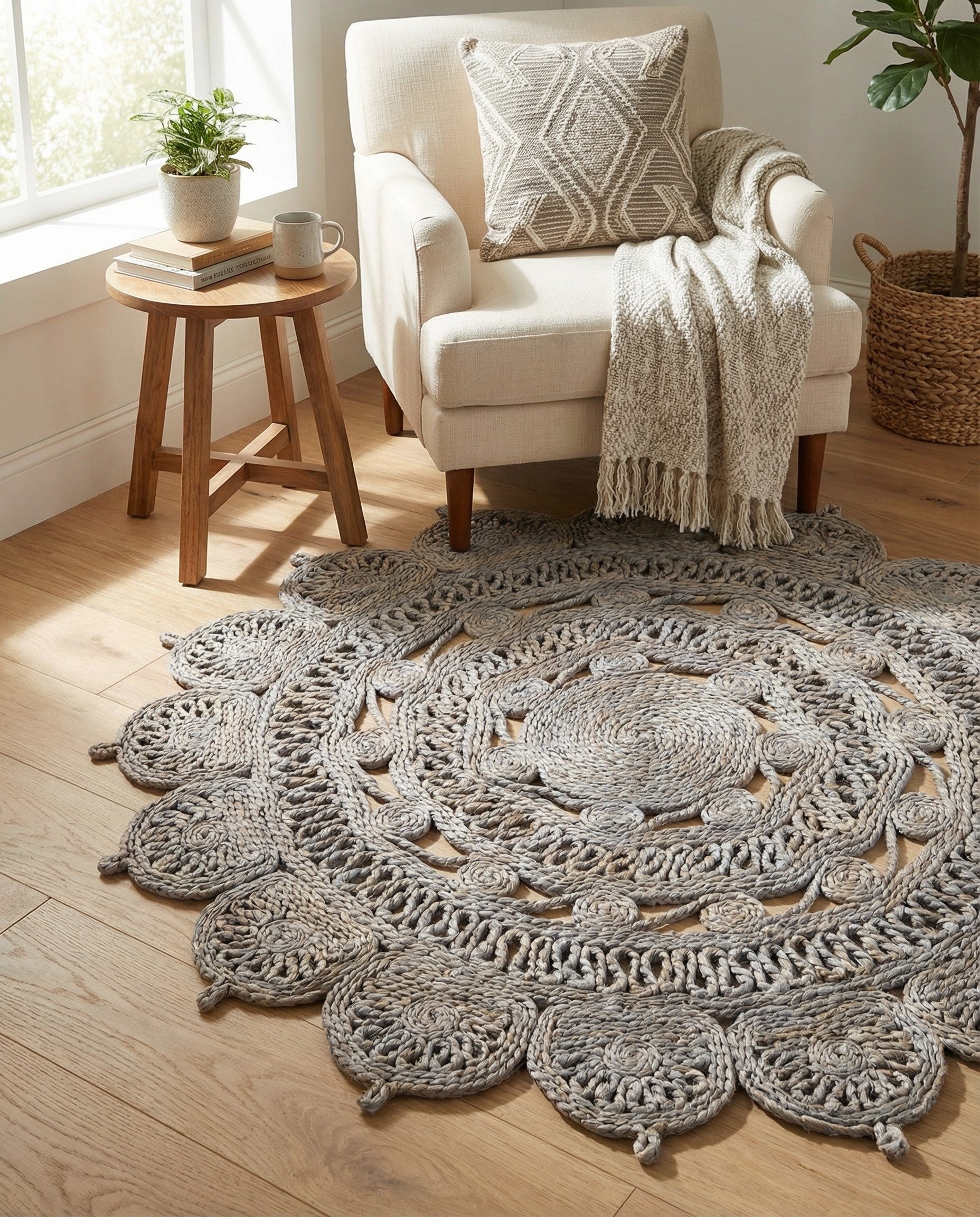  3' 1 x 3' 1  Hand Braided Jute Round Rug