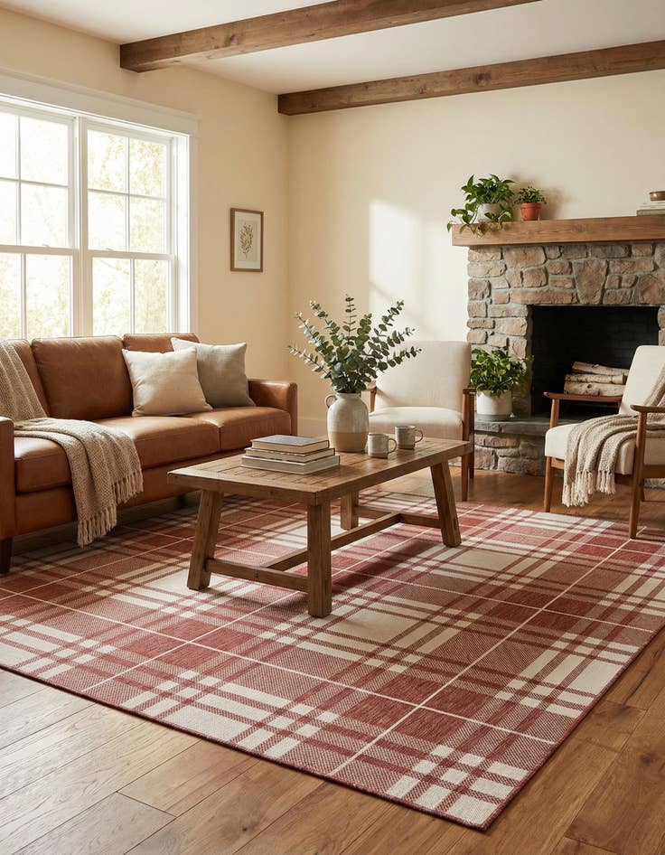 Detail image of  7' 10 x 7' 10  Washable Checkered Indoor / Outdoor Square Rug