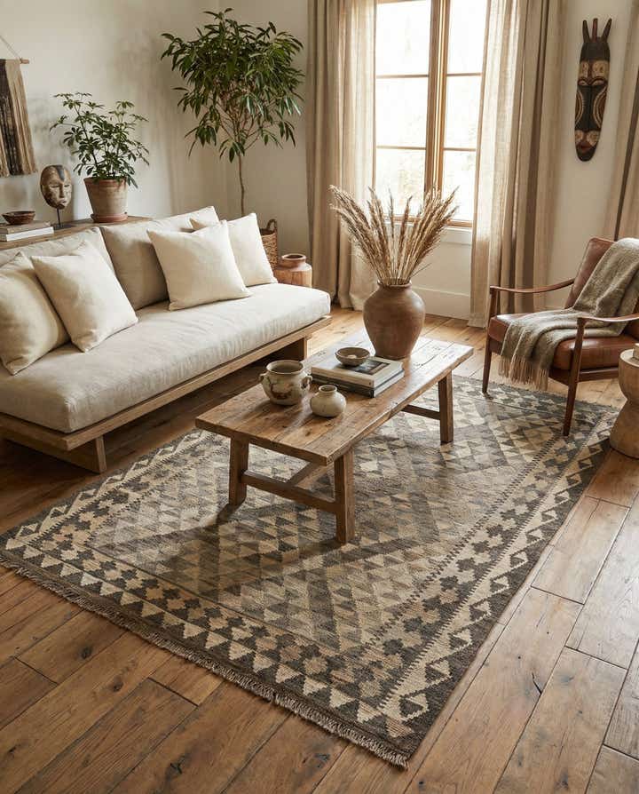 4' 2 x 6' Hand Woven Kilim Maymana Wool Rug
