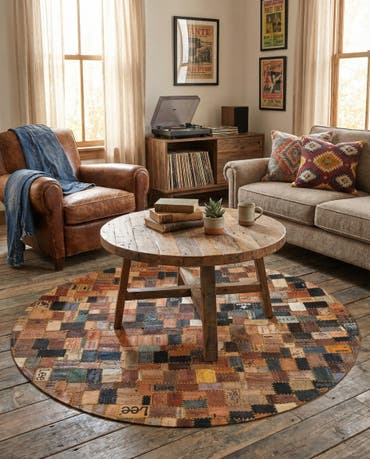  4' 1 x 4' 1 Jean Leather Tag Round Rug