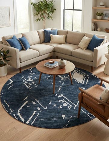 Navy Blue Uptown Carnegie Hill Round Rug