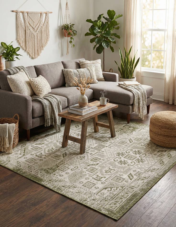 Detail image of  5' 3 x 5' 3  Washable Aztec Indoor / Outdoor Square Rug