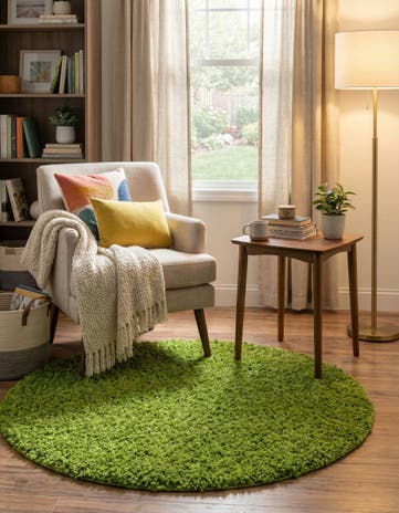 5' 3 x 5' 3 Solid Shag Round Rug