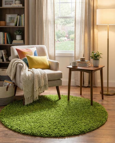  5' 3 x 5' 3 Solid Shag Round Rug