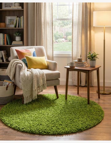 5' 3 x 5' 3 Solid Shag Round Rug