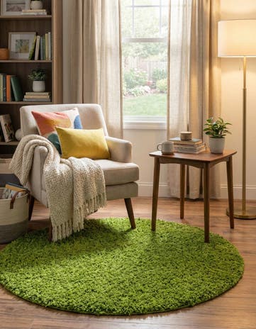 5' 3 x 5' 3 Solid Shag Round Rug