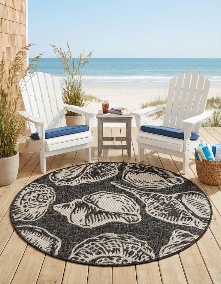 Detail image of 3' x 3'  Washable Coastal Indoor / Outdoor Round Rug