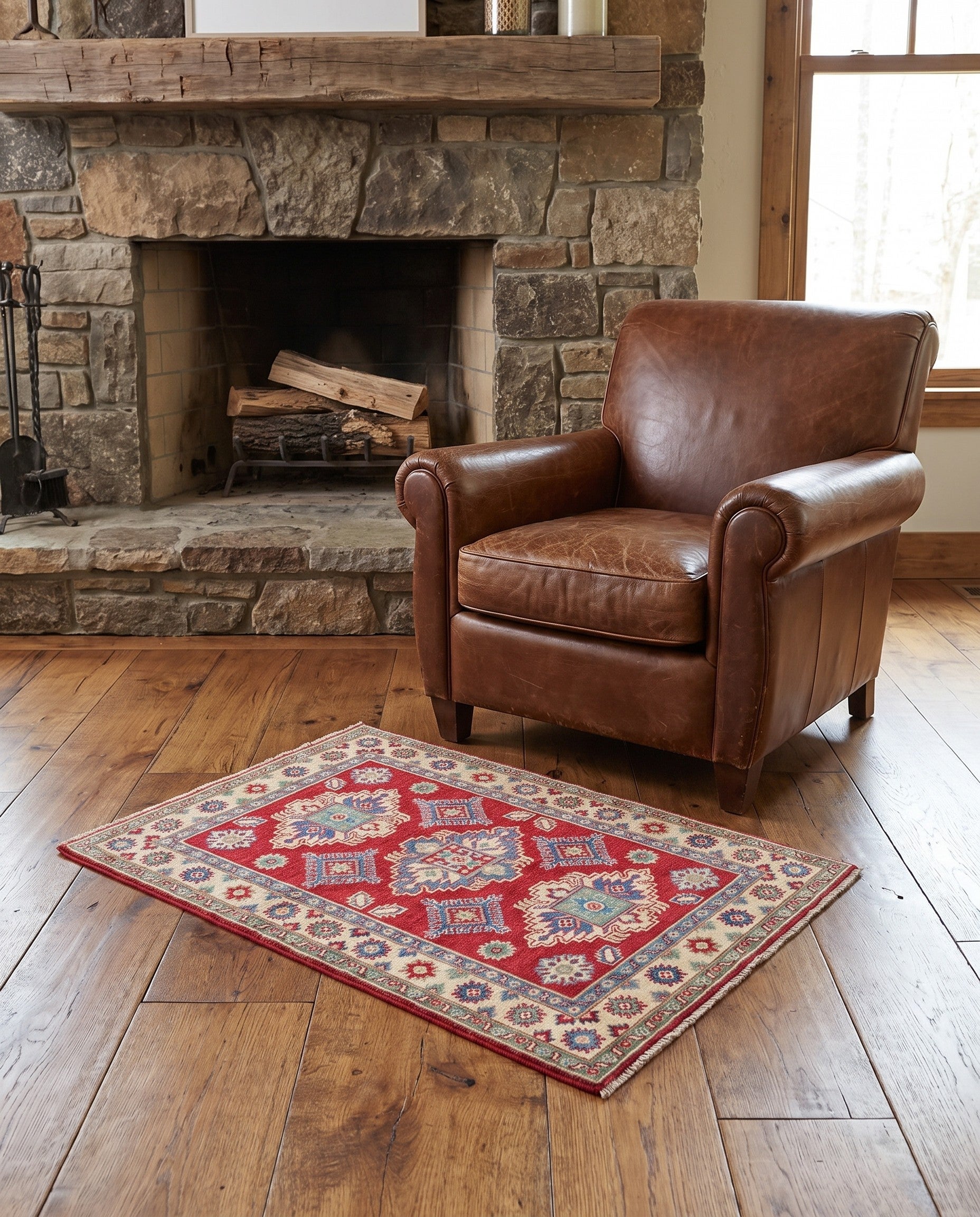 3' 5 x 4' 10 Hand Knotted Kazak Rug