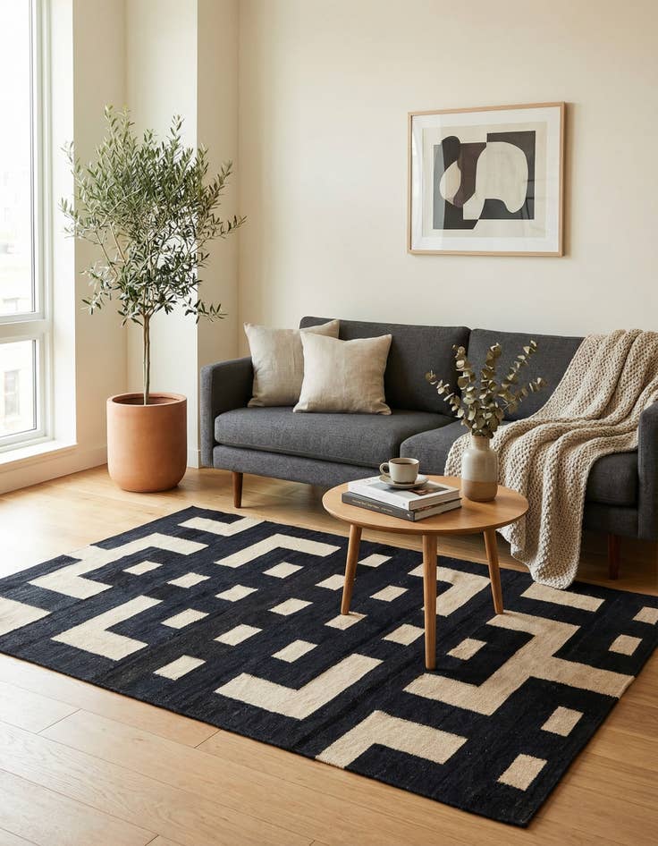 Detail image of 4' 4 x 6'  Hand Woven Kilim Modern Wool Rug