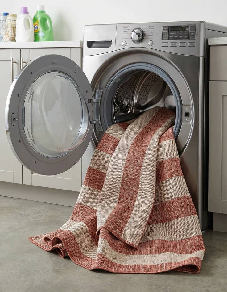 Detail image of 5' 3 x 8'  Washable Striped Indoor / Outdoor Rug