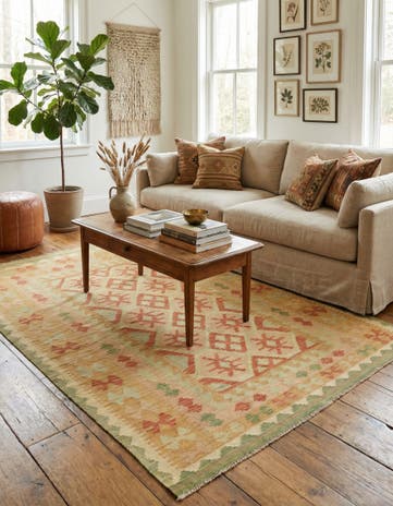 4' 9 x 6' 7 Hand Woven Kilim Waziri Wool Rug
