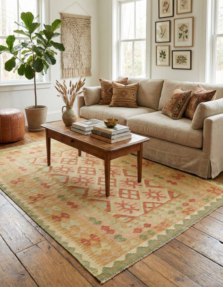 Detail image of  4' 9 x 6' 7  Hand Woven Kilim Waziri Wool Rug