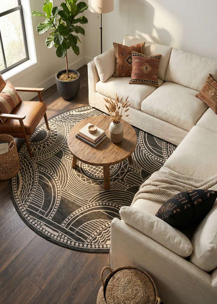 10' x 10' Easy-Clean Traditional Indoor / Outdoor Round Rug