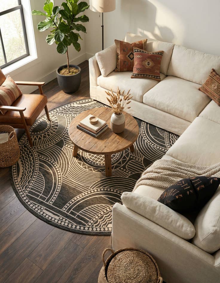 Detail image of  10' x 10'  Washable Traditional Indoor / Outdoor Round Rug