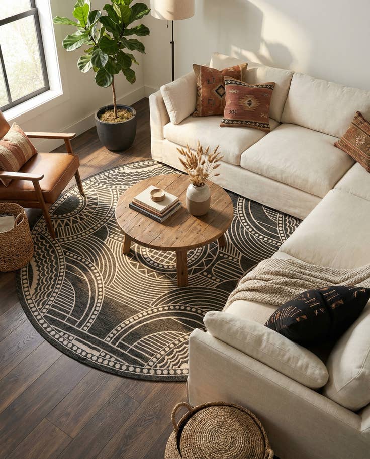 Detail image of 10' x 10' Easy-Clean Traditional Indoor / Outdoor Round Rug