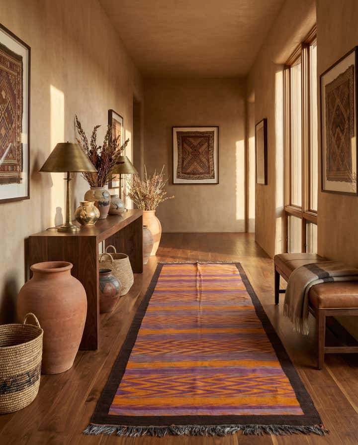 5' 3 x 14' 4 Hand Woven Kilim Fars Wool Runner Rug