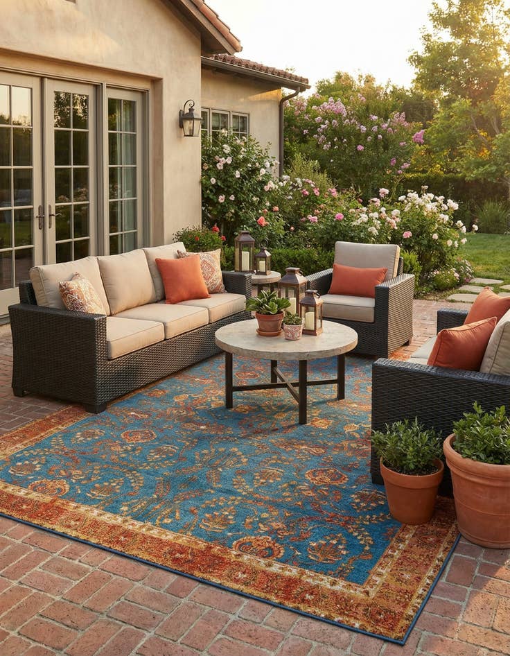 Detail image of 7' 10 x 10'  Washable Traditional Indoor / Outdoor Rug