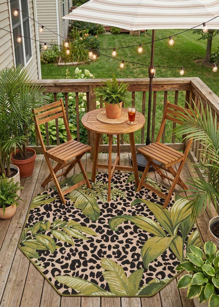 4' x 4' Easy-Clean Botanical Indoor / Outdoor Octagon Rug