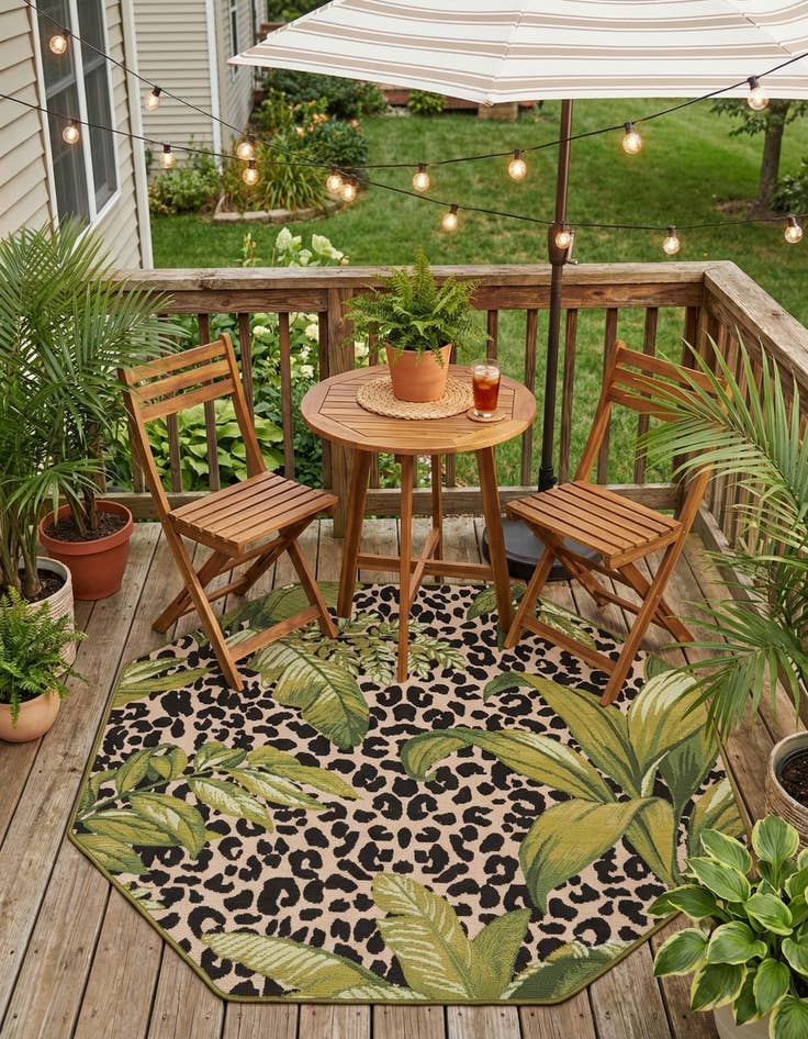 Detail image of 4' x 4'  Washable Botanical Indoor / Outdoor Octagon Rug