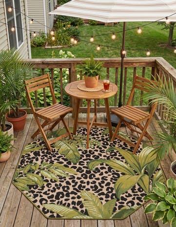 4' x 4' Easy-Clean Botanical Indoor / Outdoor Octagon Rug