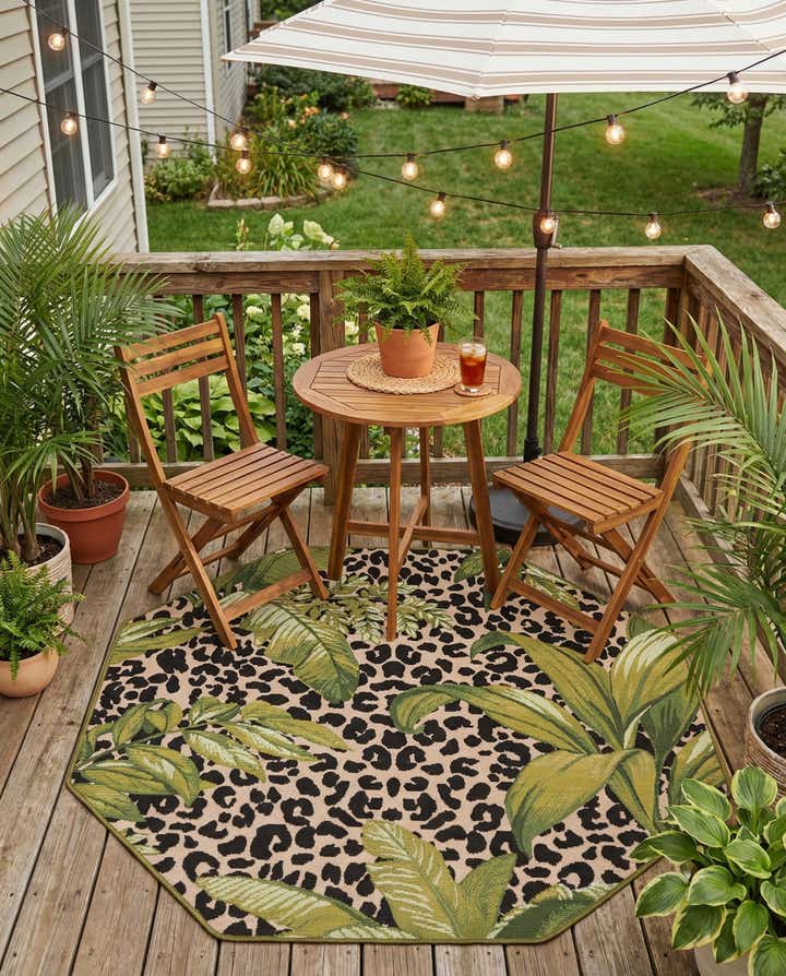 4' x 4' Easy-Clean Botanical Indoor / Outdoor Octagon Rug