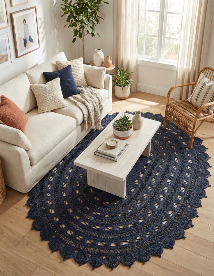 Detail image of 7' 10 x 10'  Hand Braided Jute Oval Rug