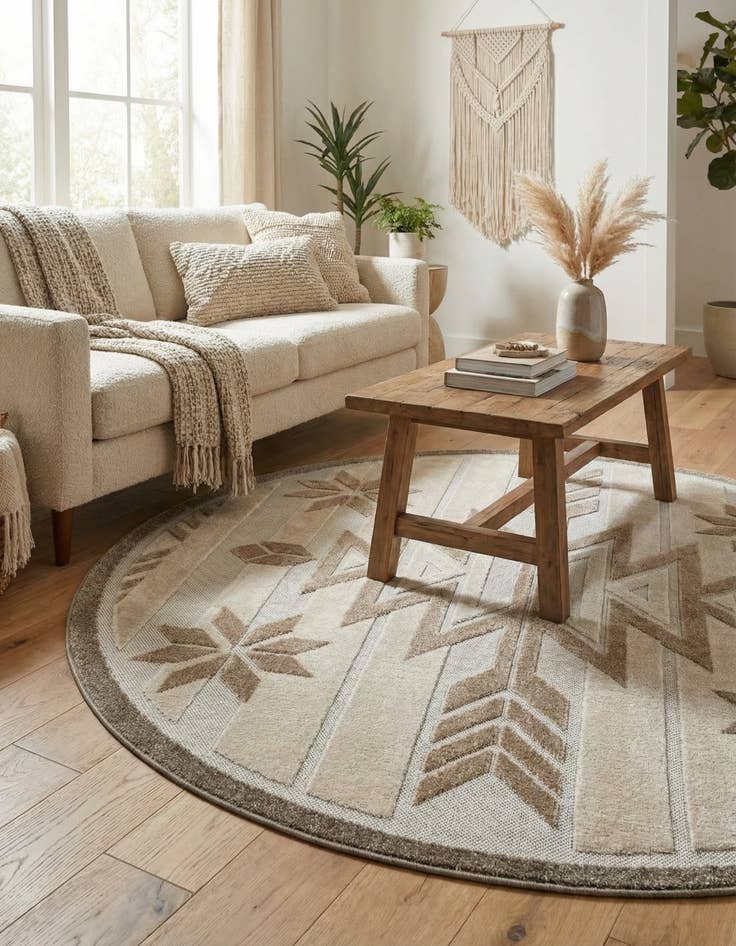 Detail image of 5' 3 x 5' 3  Washable Modern Indoor / Outdoor Round Rug