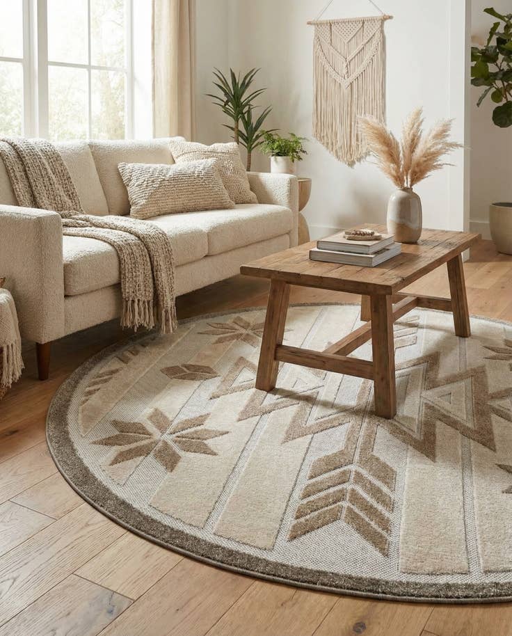 Detail image of 5' 3 x 5' 3 Easy-Clean Modern Indoor / Outdoor Round Rug