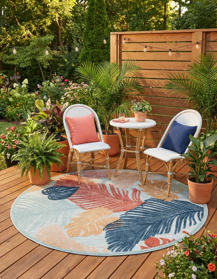 Detail image of 4' 5 x 4' 5 Easy-Clean Botanical Indoor / Outdoor Round Rug