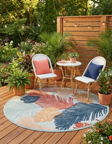 Easy-Clean Botanical Indoor / Outdoor Round Rug