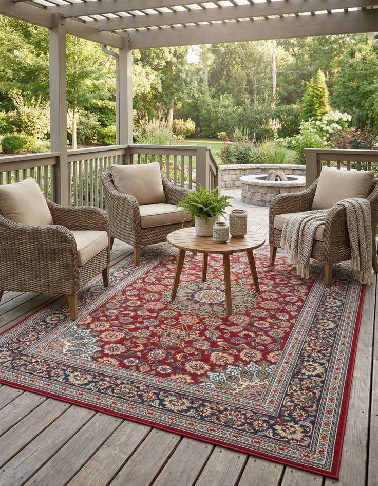 Detail image of 6' 1 x 9'  Washable Traditional Indoor / Outdoor Rug