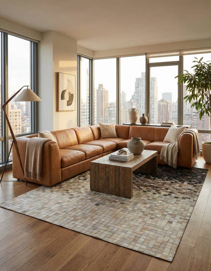 Detail image of  5' 3 x 7' 8 Cowhide Leather Rug