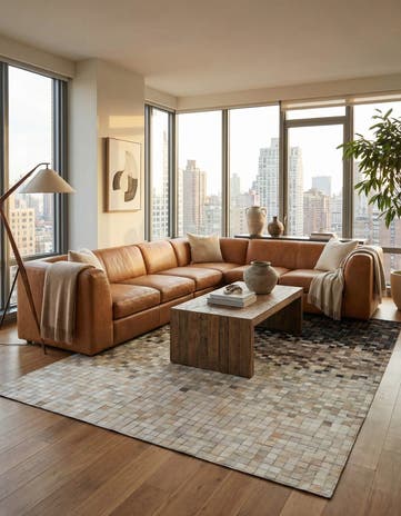 5' 3 x 7' 8 Cowhide Leather Rug