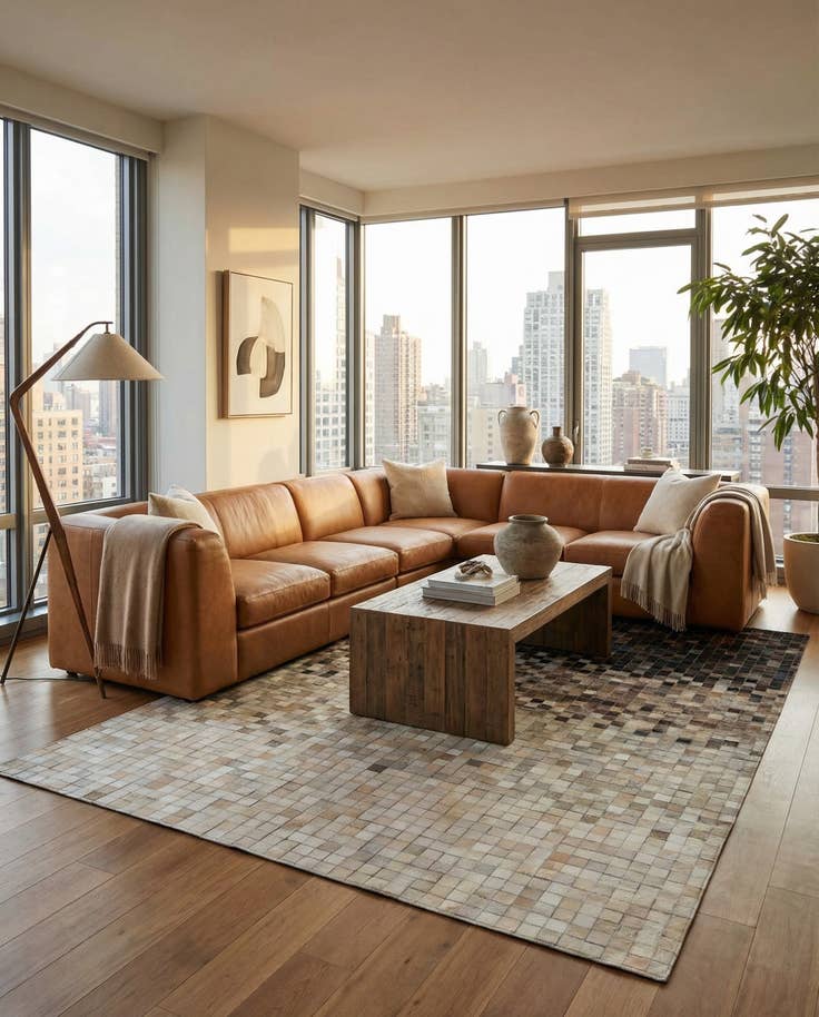 Detail image of 5' 3 x 7' 8 Cowhide Leather Rug