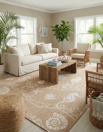 Taupe Easy-Clean Coastal Indoor / Outdoor Rug