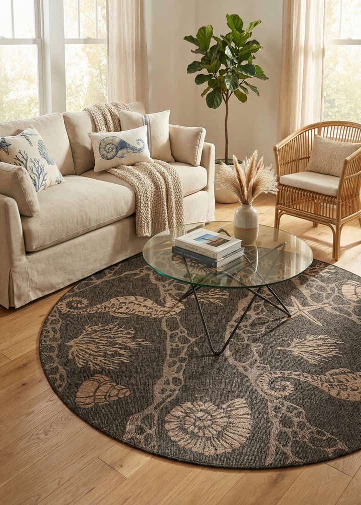 7' 10 x 7' 10 Easy-Clean Coastal Indoor / Outdoor Round Rug