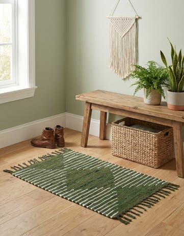 Green Hand Woven Chindi Cotton Rug