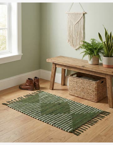 Green Hand Woven Chindi Cotton Rug