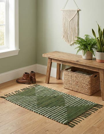 Green Hand Woven Chindi Cotton Rug